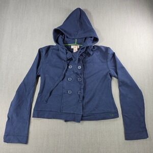 OP Hoodie Women Medium Navy Blue Double Breasted Button Front Cropped Jacket